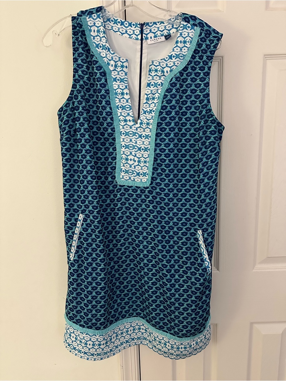 Cabana Life Navy and Turquoise Printed Shift Dress